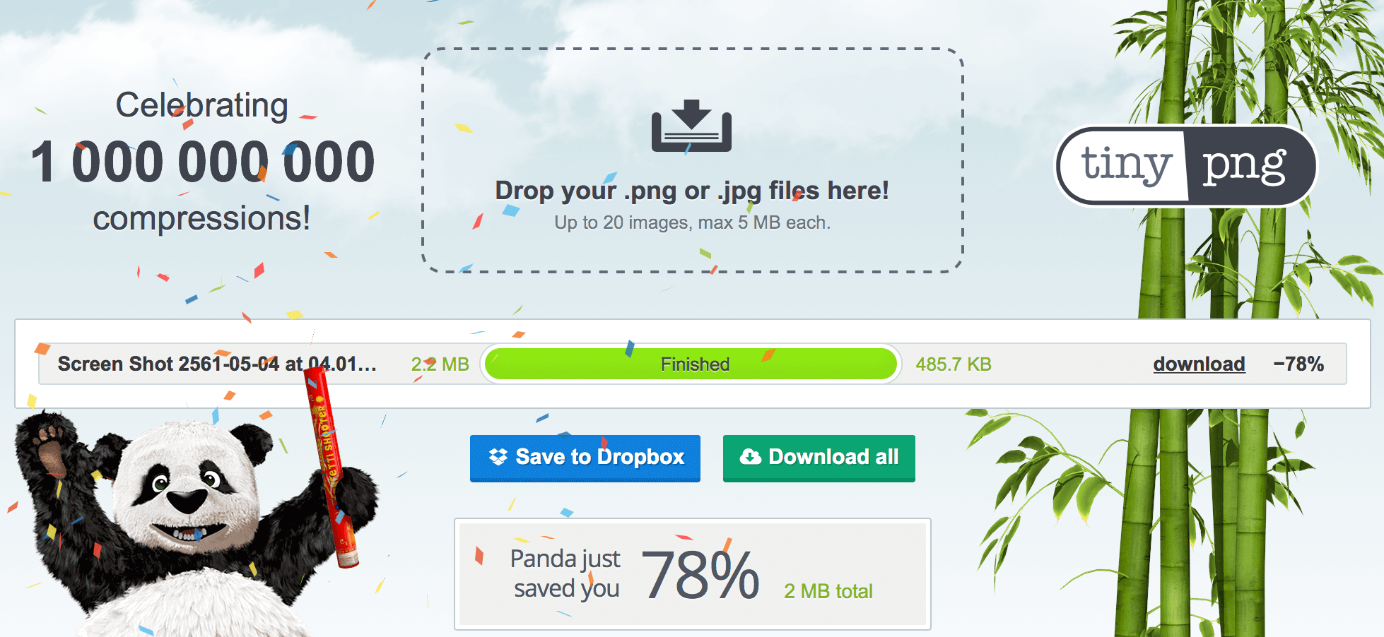 หากย่อเสร็จแล้วหน้าตาละเป็นแบบนี้ TINY PNG แพนด้าย่อรูป